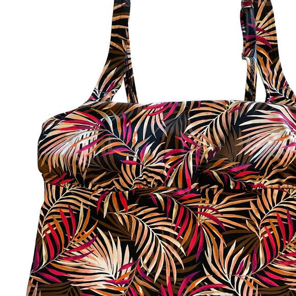Lands' End Tropical Tankini Swim Top Womens Sz 8 Petite 8P Brown Pink Hawaiian - Picture 3 of 7